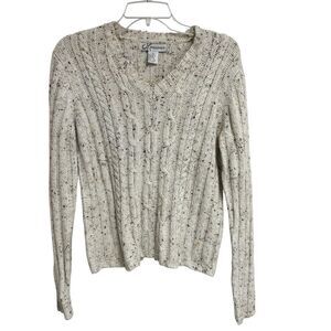 Dressbarn Women's Beige Cable-Knit V-Neck Sweater Size M Pullover
